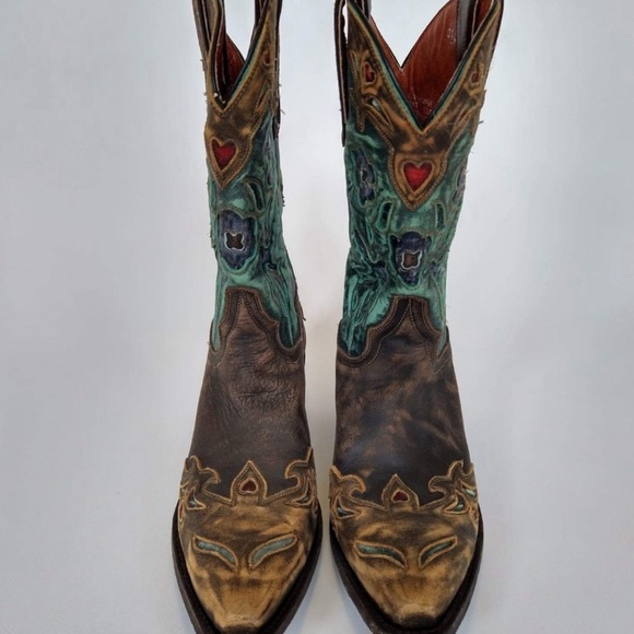 Dan Post Vintage Blue Bird Women's
DP3544 Chocolate Teal Snip Toe Boots - Picture 2 of 13